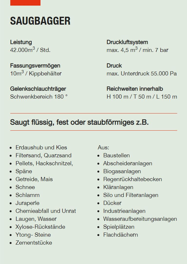 Saugbagger Taunusstein - Technische Daten Saugbaggger